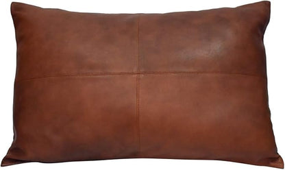 100% Lambskin Leather Pillow Cover - Sofa Cushion Case - Decorative Throw Covers for Living Room & Bedroom - 14x22 Inch - Dark Tan Pack of 1