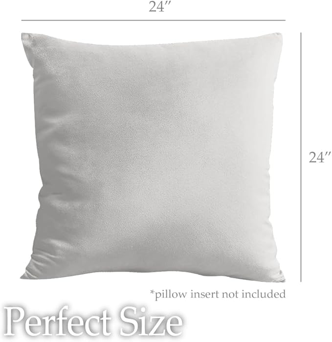 lalaLOOM Velvet Throw Pillow Covers, Set of 2, 24x24 Decorative Square Pillows Home Decor, Soft Accent Cases, Silky Machine Washable Pillowcases for Sofa, Couch, Bedroom, Living Room, Light Gray