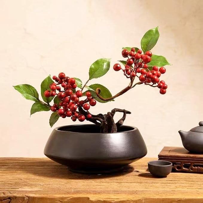 Ceramic Flower Pot Flower Arrangement Set Japanese Ikebana Floral Art Supplies Handmade Flower Bowl Decorative Flower Vase for Centerpieces (Small Black)