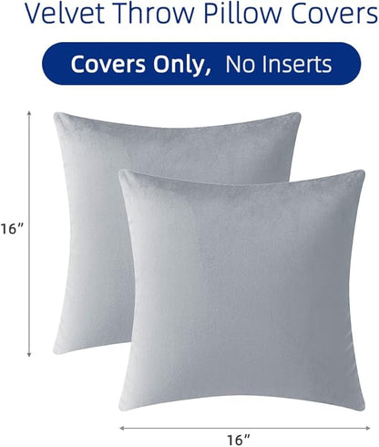 QUORGVES Light Grey Velvet Pillow Covers 16x16 Inch Set of 2, Soft Solid Decorative Square Throw Pillow Covers, Decor Cushion Covers for Bed Sofa Couch Bedroom Living Room - Light Gray