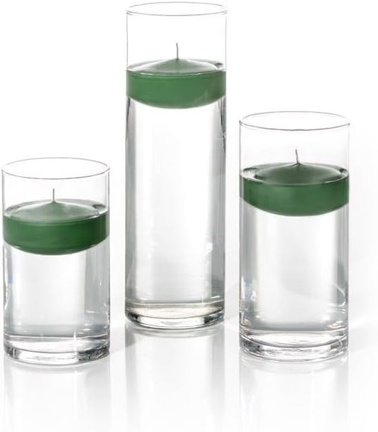 yummi Set of 18 Floating Candles and Cylinder Vases - Hunter Green