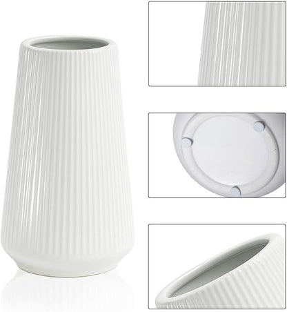 White Ceramic Vase – Frosted Elegant Flower Vase for Pampas Grass, Dried or Fresh Flowers, Modern Minimalist Farmhouse Home Decor for Living Room, Dining Table, Wedding Centerpiece