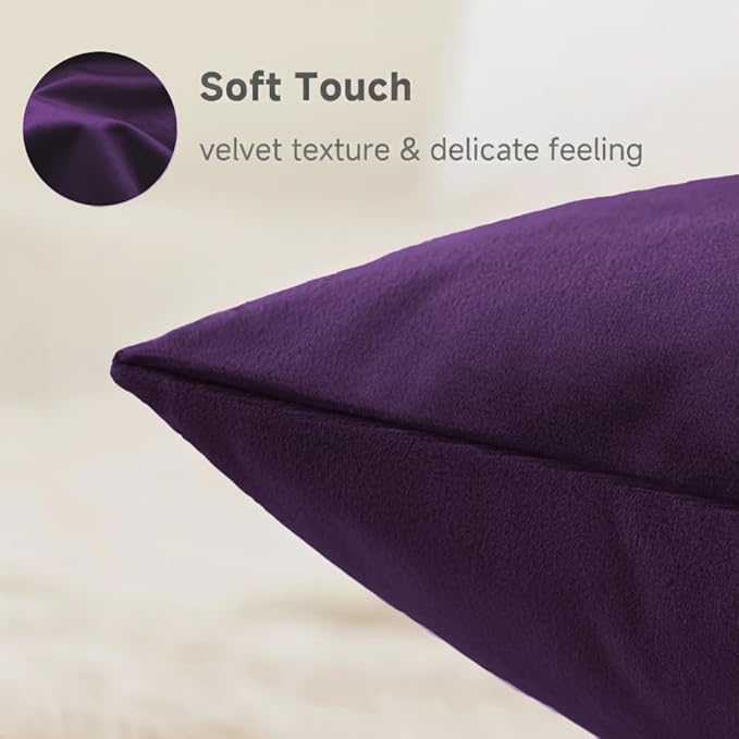 QUORGVES Purple Velvet Pillow Covers 16x16 Inch Set of 2, Soft Solid Decorative Square Throw Pillow Covers, Decor Cushion Covers for Bed Sofa Couch Bedroom Living Room