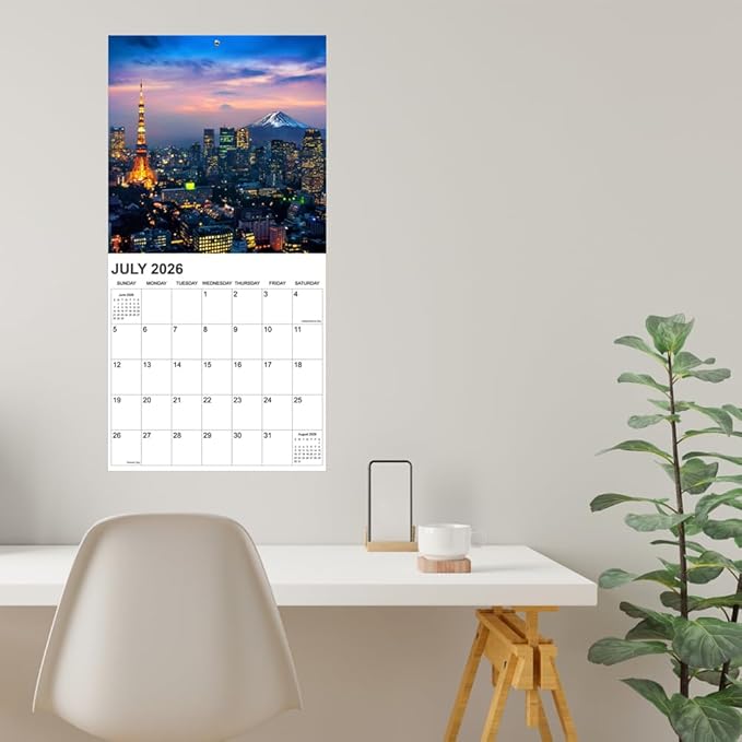 Calendar 2026 from January 2026 - December 2026, 12" x 24" Opened 12 Months Calendar, Full Page Months Thick & Sturdy Paper for Gift Perfect Calendar Organizing & Planning, Global Architecture