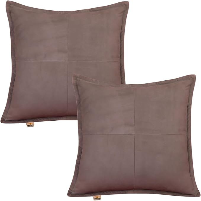 Genuine Suede Leather Pillow Cover, 18x18 Inch Case for Lumbar Throw Couch Pillows, Thick & Soft Cushion Covers for Sofa Bed Home Decor (Suede Grey Box Pack of 2)