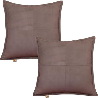 Genuine Suede Leather Pillow Cover, 14x14 Inch Case for Lumbar Throw Couch Pillows, Thick & Soft Cushion Covers for Sofa Bed Home Decor (Suede Grey Box Pack of 2)