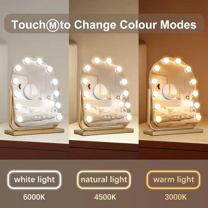 Vanity Mirror with Lights,17.3"×13" Lighted Makeup Mirror with 12 Dimmable LED Bulbs,10X Magnification Smart Touch Control Hollywood Mirror with Lights,3 Colors Dimmable,360° Rotation (Gold)