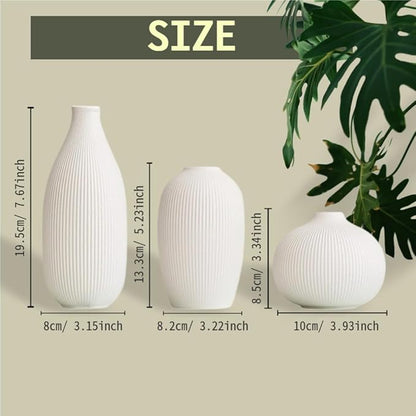 White Ceramic Vase Set of 3 - Small Modern Minimalist Ceramic Bud Vases for Home Decor - Boho Aesthetic Flower Vases for Desk, Shelf & Table, Mantle, Bookshelf (Cute & Versatile) (White)