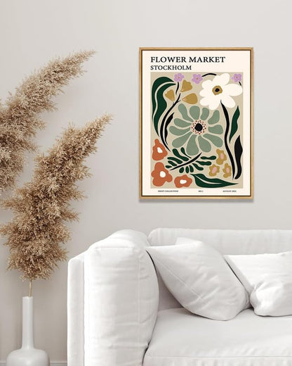 Zzuyi Flower Market Framed Wall Art,Botanical Decor, Large Wall Art for Living Room, Bed Room, Office- 24"x32" Natural Framed