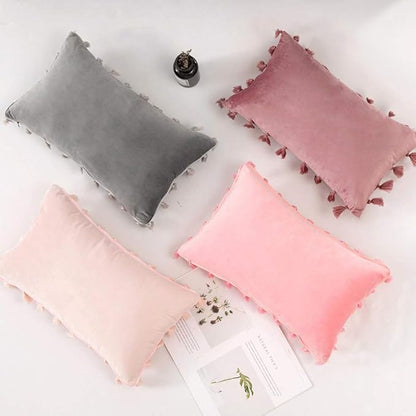 vctops Velvet Soft Solid Decorative Throw Pillow Cover with Tassels Boho Accent Cushion Case for Couch Bedroom Car Baby Pink 12''x20''