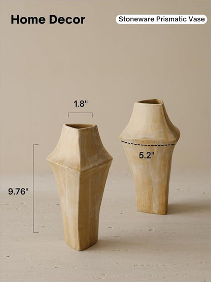 WENSHUO 9.76" H Stoneware Vase-Tri-Sided Angular Design,for Classic Decorative vase for Home Decor,Handmade Perfect Centerpiece for Table, Island,or Counter,Matte Curd Color Reactive Glaze