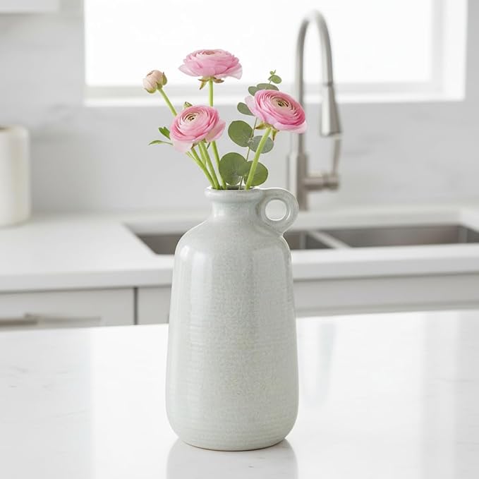 Sunddo Blue Ceramic Vase, 10 Inch Tall Modern Flower Vase with Handle, Art Decorative Vases for Pampas Grass, Entryway Living Room Dining Table Farmhouse Office Decor