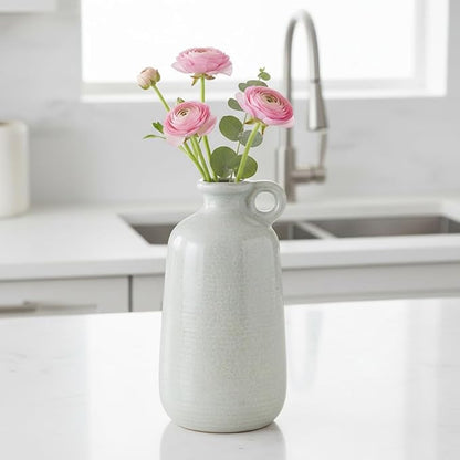 Sunddo Blue Ceramic Vase, 10 Inch Tall Modern Flower Vase with Handle, Art Decorative Vases for Pampas Grass, Entryway Living Room Dining Table Farmhouse Office Decor