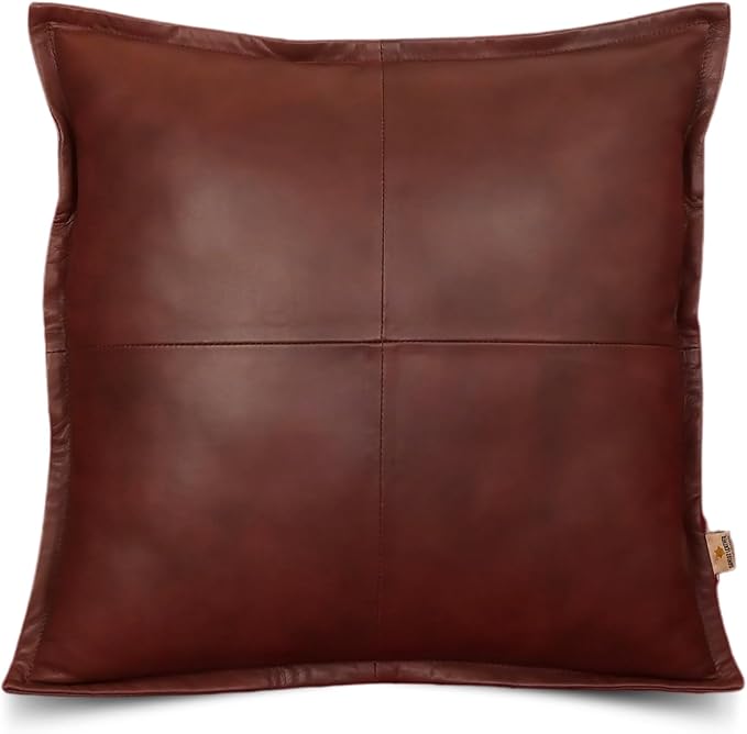 Genuine Lambskin Leather Pillow Cover, 20x20 Inch Case for Lumbar Throw Couch Pillows, Thick & Soft Cushion Covers for Sofa Bed Home Décor (Antique Dark Brown Box Pack of 1)
