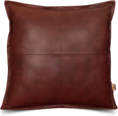 Genuine Lambskin Leather Pillow Cover, 20x20 Inch Case for Lumbar Throw Couch Pillows, Thick & Soft Cushion Covers for Sofa Bed Home Décor (Antique Dark Brown Box Pack of 1)