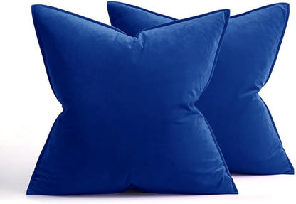 MIULEE Pack of 2 Royal Blue Decorative Velvet Throw Pillow Covers Soft Pillowcases Spring Solid Square Cushion Case for Sofa Bedroom Car 18x18 Inch
