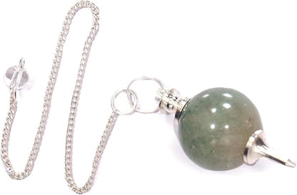 L PEDRA & CRYSTAL Green Aventurine Crystal Ball Pendulum | Polished Gemstone Sphere with Chain for Dowsing, Divination & Décor | Spiritual Energy Work Pendant
