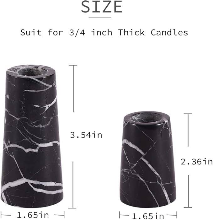 Luxurious Marble Candle Holders Black Candlestick Holders, Set of 2 for 3/4" Taper Candles, Black and Brass Gold, Modern Candle Holders for Table Centerpiece Wedding Home Decor