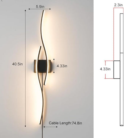 Modern Plug in Wall Sconces Set of Two, RC Dimmable LED Plug in Wall Light, Black Sconce Wall Lighting for Living Room, Hallway, Bedroom