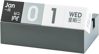 Block Calendar for Desk, Daily Desktop Perpetual Desk Calendar, Cute Date Display Blocks Desk Accessory for Home Office Decor, Teacher, Classroom, Reusable Yearly (Grey, With phone holder)