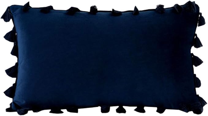 vctops Velvet Soft Solid Decorative Throw Pillow Cover with Tassels Boho Accent Cushion Case for Couch Bedroom Car Navy 12''x20''