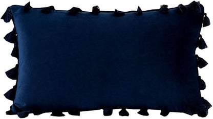 vctops Velvet Soft Solid Decorative Throw Pillow Cover with Tassels Boho Accent Cushion Case for Couch Bedroom Car Navy 12''x20''