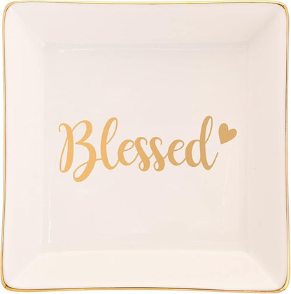 Blessed Thank You Gifts for Women Female - Ceramic Ring Trinket Dish, Jewelry Tray-God gifts,Wish Gifts for her - Appreciation Gratitude Gifts for Mom, Daughter, Friend, Teacher, Bridesmaid, Neighbor