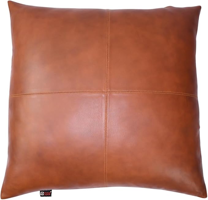 D DOLLY LAMB Lambskin Leather Pillow Cover - Sofa Cushion Case - Decorative Throw Covers for Living Room & Bedroom, 18x18 Inches - Mango Tan Antique Pack of 2