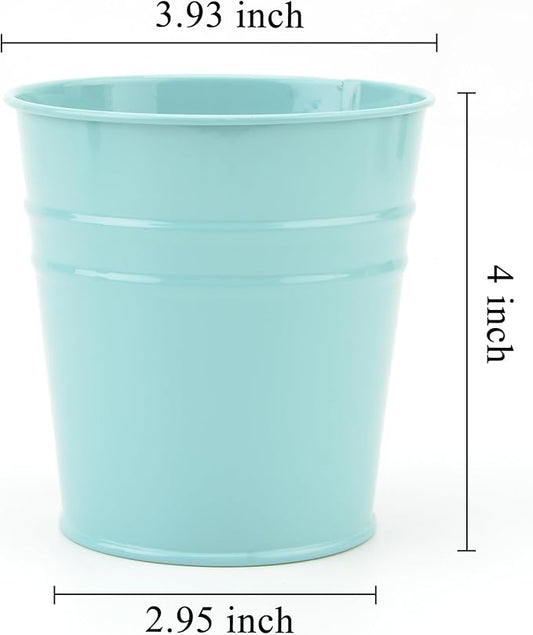 Pen Holder Cup For Desk Pencil Holder Metal Marker Pen Organizer Storage Small Tinplate Flower Pot Succulent Bucket Planters for Office Home - 2 Pack (Blue)