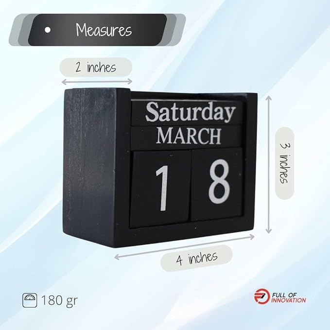 wood block perpetual calendar, ideal for desk 2025, office accesory, black and white, wooden solid, day week month, father gift, school, new year