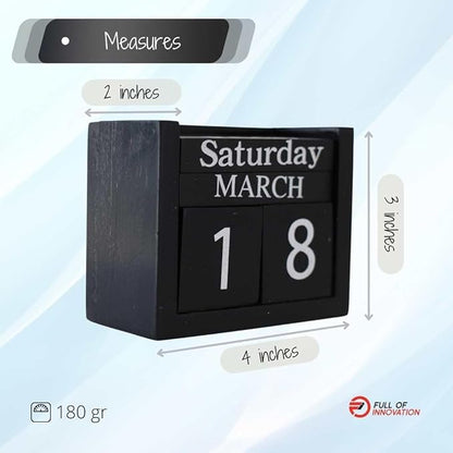 wood block perpetual calendar, ideal for desk 2025, office accesory, black and white, wooden solid, day week month, father gift, school, new year