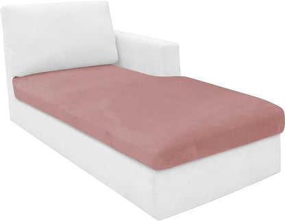 MAXIJIN 1 Piece Velvet Chaise Cover Stretch Sectional Couch Covers for L Shaped Sofa Fitted Soft Chaise Lounge Cushion Cover Sofa Slipcover with Elastic Bottom (Chaises Cover, Dusty Pink)