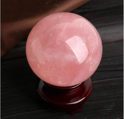 Natural Rose Quartz Healing Crystal Gemstone Sphere Ball for Reiki Balancing Meditation Energy Home and Office Decoration (6.5-7cm, Rose Quartz)