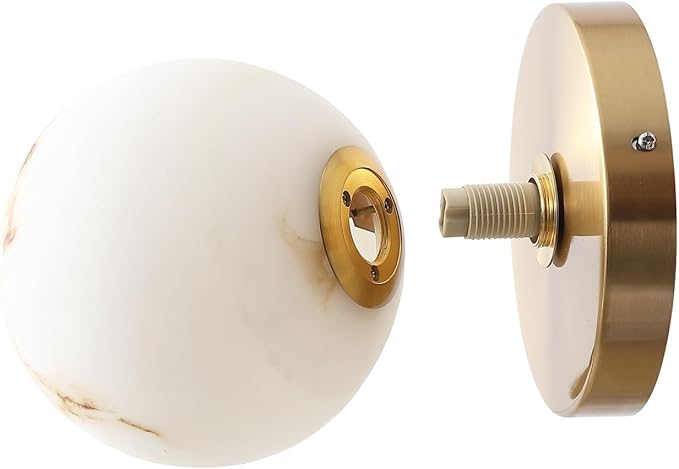 Modern Gold Globe Wall Sconce with Imitation Marble Shades Unique Textures Marble Bathroom Vanity Lighting Premium Resin Wall Light for Bedroom Living Room Staircases Hallway