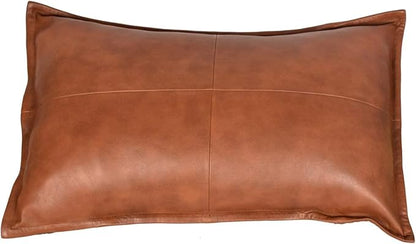 100% Lambskin Leather Pillow Cover - Sofa Cushion Case - Decorative Throw Covers for Living Room & Bedroom - 16x24 Inch - Light Tan Pack of 2