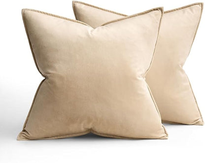 MIULEE Beige Decorative Velvet Throw Pillow Covers Soft Pillow Covers Soild Square Cushion Case for Sofa Bedroom 20x20 Inch 50x50 cm