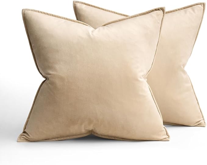 MIULEE Beige Decorative Velvet Throw Pillow Covers Soft Pillow Covers Soild Square Cushion Case Euro Shamfor Summer Sofa Bedroom 24x24 Inch 60x60 cm