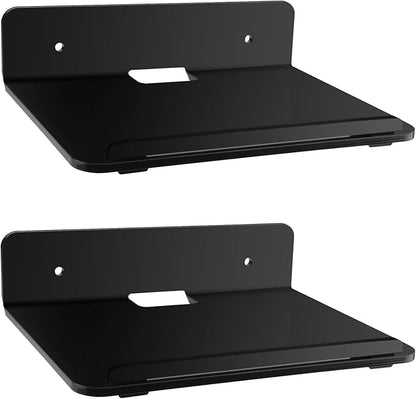 Cosmos Set of 2 Acrylic Floating Wall Shelves Hanging Shelves, Adhesive Wall Display Shelf Stand for Plant Pot, Speaker, Security Camera, Figures in Office and Home, 7.8 x 5.8 Inch (Solid Black)