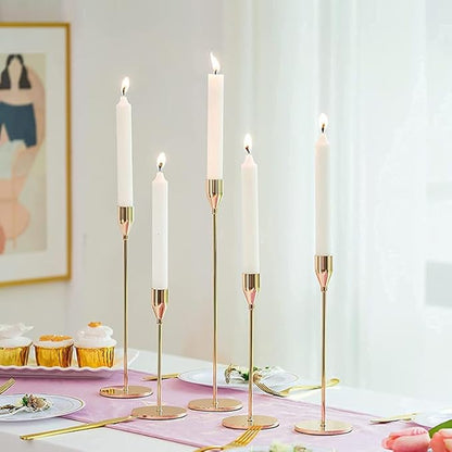 Candlestick Holders 6pcs Taper Candle Stick Holder Set, Mantel Brass Gold Candlestick Holder Set for 3/4" Taper&Led Candle, Modern Stylish Candle Decor for Wedding/Party/Dinning/Anniversary