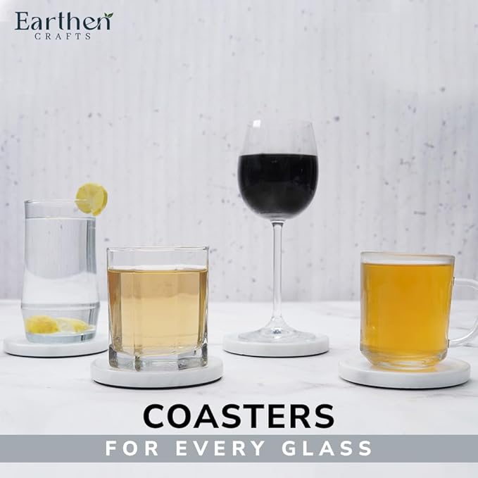 Marble Coasters Set of 4 for Drinks Countertop 4 Inches Round White Stone Drink Coaster for Kitchen Counter, Ideal for Home Decor House Warming