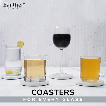 Marble Coasters Set of 4 for Drinks Countertop 4 Inches Round White Stone Drink Coaster for Kitchen Counter, Ideal for Home Decor House Warming
