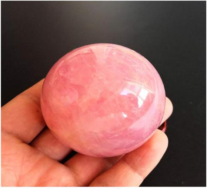Natural Rose Quartz Healing Crystal Gemstone Sphere Ball for Reiki Balancing Meditation Energy Home and Office Decoration (6.5-7cm, Rose Quartz)
