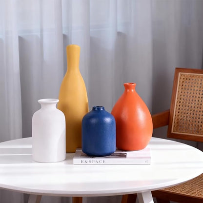 Multi-Color Ceramic Small Bud Vases Set of 4, White Yellow Orange Blue Vase, Modern Minimalism Style Vases for Rustic Home Decor, Ideal Decorative Vases for Living Room, Dining Room, Mantel, Entryway