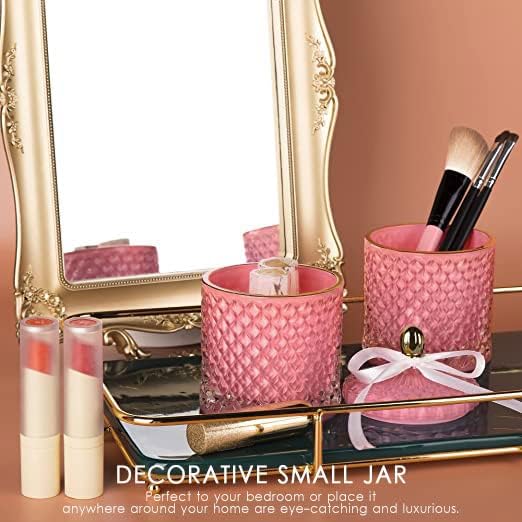 Pink Candy Jar, Glass Candy Dish with Lid, Crystal Apothocary Jars with Lids Jewelry Box with Lids, Decorative Glass Jar Gifts for Women