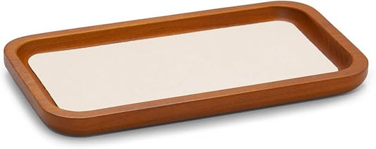 Oirlv Solid Wood Jewelry Display Tray Small Jewelry Tray Rings Earrings Bracelets Necklace Holder Organizer (Rectangle, Creamy-white)