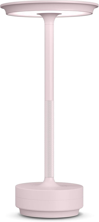 Rechargeable Cordless Table Lamps, 5000mAh Portable LED Table Light, 3 Color Stepless Dimming Battery Powered Metal Table Lamp for Outdoor Patio/Bedroom/Restaurant.(Light Pink)