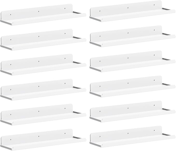 Lifewit Floating Shelves for Bathroom, 15" Acrylic Wall Organizer for Perfume, Makeup, Figures, Nail Polish, Photo, Book, Decor Display Rack for Nursery, Living Room, Bedroom, Kitchen, White, 12 Pack