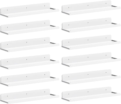 Lifewit Floating Shelves for Bathroom, 15" Acrylic Wall Organizer for Perfume, Makeup, Figures, Nail Polish, Photo, Book, Decor Display Rack for Nursery, Living Room, Bedroom, Kitchen, White, 12 Pack