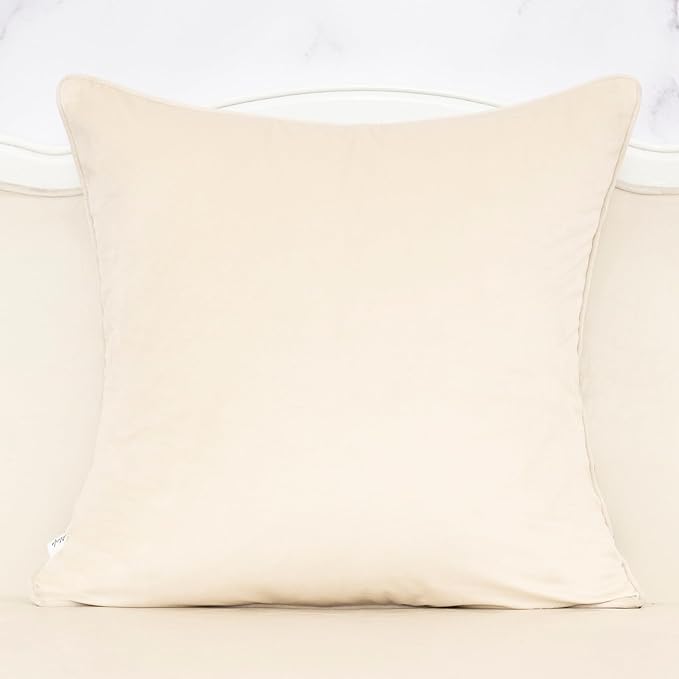 Alerfa Beige Floral Throw Pillow Cover 20 x 20 Inch Cut Velvet Sqaure Luxury Decorative Pillow Cover for Couch Living Room Bedroom