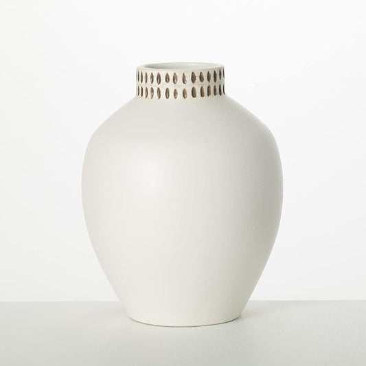 Sullivans Textured 8" Tall Round Vase, Modern Home Decor, White Flower Vase, Vases for Real or Fake Flowers, Living Room, Bedroom, and Office Decor, Decorative Ceramic Vases for Room Decor, (CM3124)